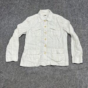 Tommy Bahama Jacket Womens M 8/10 White 100% Linen Utility Safari Travel Resort